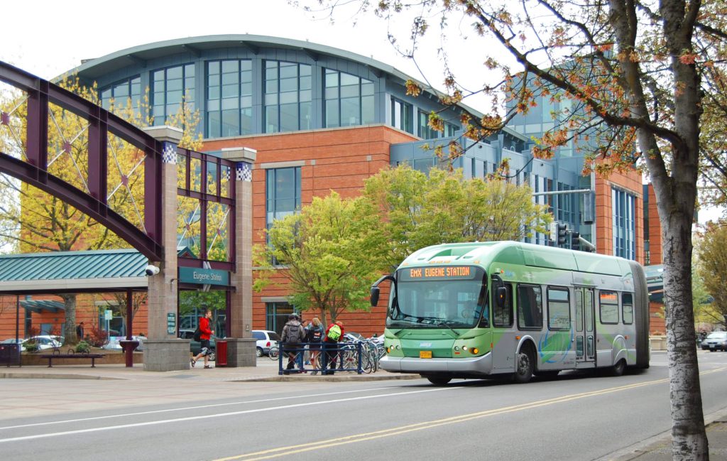 EmX bus at downtown Eugene station